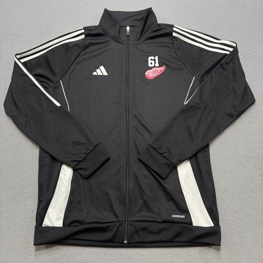 Adidas Track Jacket Mens XL Black Detroit Red Wings 61 NHL Hockey Warm Up Active